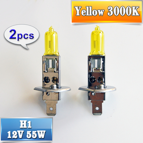 SINOVCLE 2 uds (1 par) 12V 55W H1 bombilla halógena amarillo 3000K de cristal de cuarzo de la linterna del coche de la luz de xenón lámpara de la niebla ► Foto 1/5