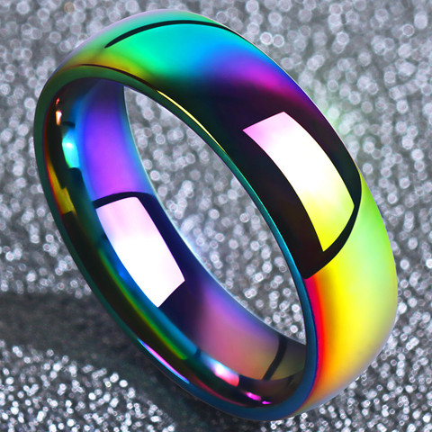 Colorido Arco Iris 316L de acero inoxidable de moda brillante cara par anillos para los hombres y las mujeres los niños chico Cool clásica de la joyería, anillos de mujer ► Foto 1/6