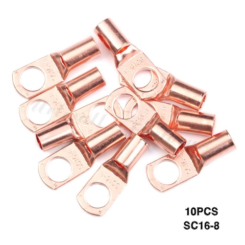 10 Uds. SC16-8 anillo de cobre Conector de terminales, terminales de Cable de empalme de ojal, terminales de batería, agujero de perno ► Foto 1/6
