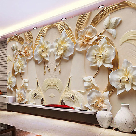 Personalizado foto papel 3D alivio mariposa fondo con orquídeas Mural de la pared de sala de TV sofá decoración papel tapiz clásico rollos ► Foto 1/6