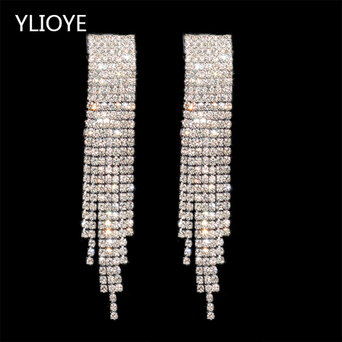 Ylieye-pendientes largos de Cristal AB para mujer y niña, aretes, estrás, moda lujosa, joyería de boda, venta al por mayor ► Foto 1/3