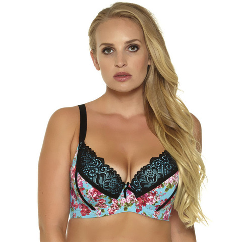 Mujeres Sexy Bra ropa interior de encaje impresión Push Up Bra sujetador con aros copa de 3/4 mujer ropa de talla grande 32-46 C-D-DD-DDD-E-F-G ► Foto 1/6