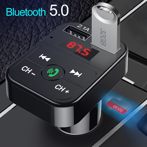 Transmisor FM Bluetooth 5,0 para coche, receptor de Audio manos libres inalámbrico, reproductor de MP3 automático 2.1A, USB Dual, Cargador rápido, accesorios para coche ► Foto 1/6