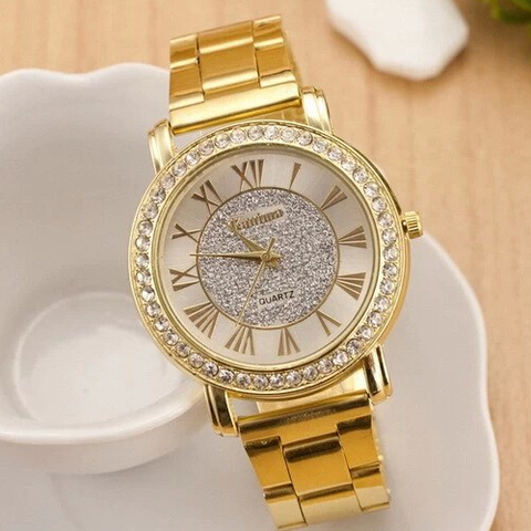 2022 nuevo y popular marca Oro arenoso de diamantes de imitación reloj de cuarzo Casual mujeres completa de acero Relojes de lujo reloj femenino ► Foto 1/6