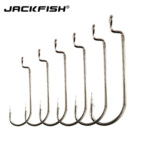 JACKFISH-anzuelo de pesca de acero al carbono, 50 unids/lote, gancho de pesca negro con orificio ► Foto 1/4