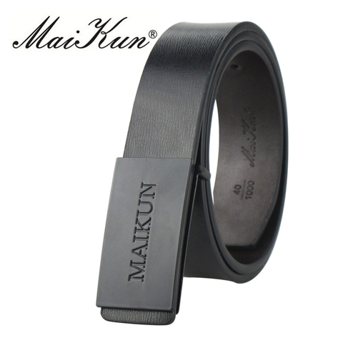 MAIKUN-cinturones de cuero negro para mujer, cinturones de diseño de marca de lujo, cinturones de Jeans de alta calidad, hebilla de plata lisa ► Foto 1/6