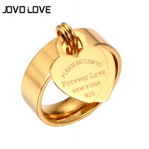 Siempre amante anillos de corazón de acero inoxidable grabado anillo de encanto de oro rosa colgante de anillos de dedo para boda mujer marca de joyas ► Foto 1/6