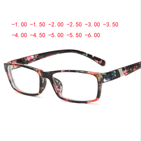 Gafas cuadradas Retro para miopía, lentes con acabado de flores, piernas Rojas, gafas para miopía, 100 -150 -200 -250 -300 -350 -400 -450 -500 -550 -600 ► Foto 1/5