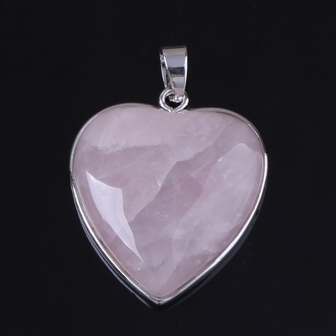 KFT chapados en plata Rosa Natural cuarzo rosa 18 quilates cristal Reiki Corazón de amor para siempre pendiente con piedra con forma de joyería de moda ► Foto 1/6