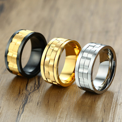 ZORCVENS-anillos de boda de acero inoxidable giratorio para hombre, 9mm, dorado y negro, novedad de 2022 ► Foto 1/6