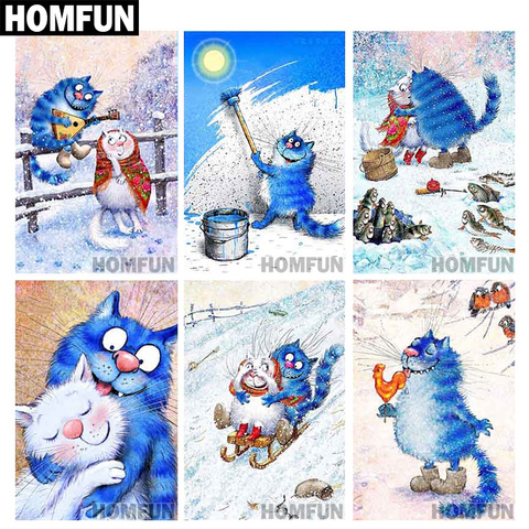 HOMFUN-cuadro de un gato azul de dibujos animados cuadrado/redondo, Diamante, 5D, bordado 3D, punto de cruz, regalo de decoración para el hogar 5D ► Foto 1/6