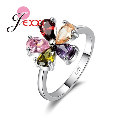 JEXXI hermosa flor forma colorido cristal 925 mujeres de plata esterlina anillos de compromiso de la boda del dedo del Partido de la manera joyería ► Foto 1/5