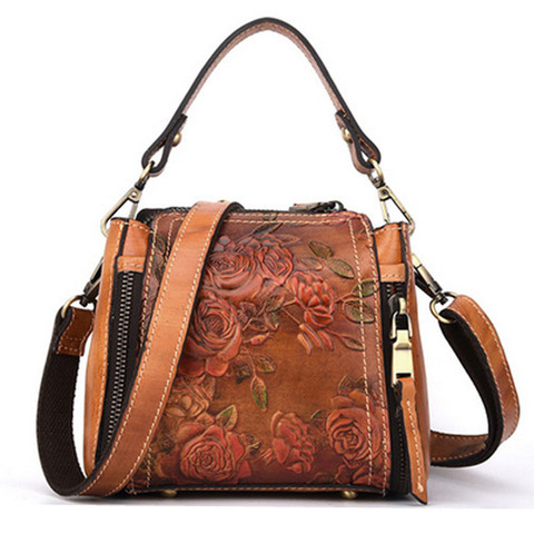 Bolso de mano con estampado de flores para mujer, bandolera con estampado de flores, Asa superior, Bolsos de cuero auténtico ► Foto 1/1