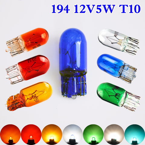 Flytop-Lámpara de bombilla Super blanca para coche, 501 W, xenón T10, ámbar azul claro, rojo, verde, vidrio 12V 5W W2.1x9.5d, 10 unids/lote ► Foto 1/1