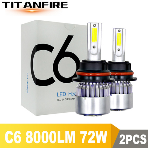 2 unids/lote C6 faros LED bombillas LED Kit de conversión luces 72W 8000LM HB3 HB4 9004 9005 H1 H3 H4 H7 Auto COB coche 6000K ► Foto 1/6