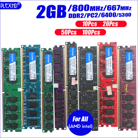 PC de sobremesa PLEXHD, Memoria RAM DDR2 800, módulo de Memoria PC2 6400 1GB 2GB 4GB(2 uds. * 2GB), Compatible con DDR2 de 800MHz/667MHz, 10 piezas ► Foto 1/4