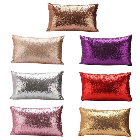 Funda de cojín brillante de Color sólido, funda de almohada de lentejuelas ostentosas de 30x50cm para decoración del hogar, para sofá y asiento ► Foto 1/6