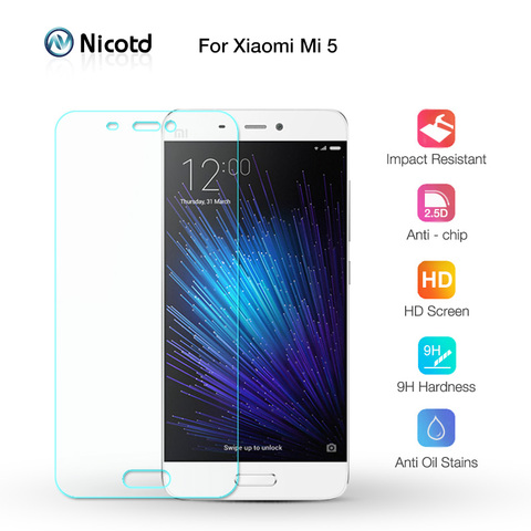 Nicotd 2.5D 9H templado Premium de vidrio para Xiaomi Mi5 M5 Protector de pantalla película protectora endurecida para Xiaomi Mi5 M5 de 5,15