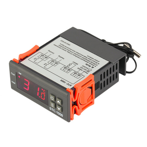 Controlador de temperatura Digital con Sensor de 1m para incubadora, termostato STC-1000 10A AC 110V 220V, dos relé de salida, 50 ~ 99C, 1 ud. ► Foto 1/6