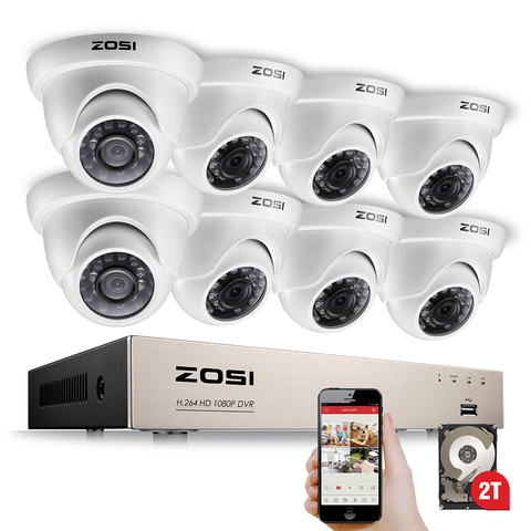 ZOSI 1080 p Cámara sistema de seguridad 8CH sistema CCTV 8x2,0 MP de interior/al aire libre sistema de Video vigilancia Kit detección de movimiento alertas ► Foto 1/6