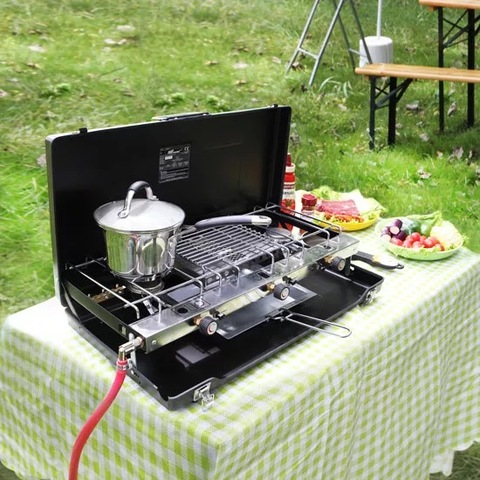 Estufa de gas portátil para exteriores, Parrilla de barbacoa de gas, doble quemador, certificado CE.Roth, envío gratis ► Foto 1/6