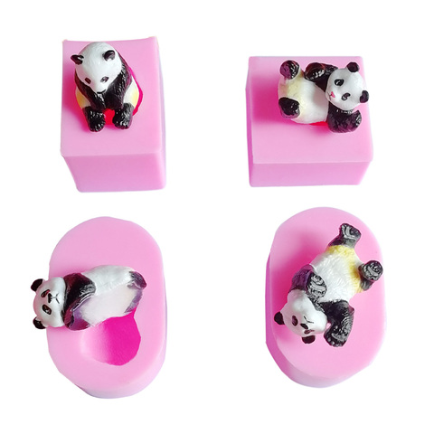 4 Pandas bonitos UV de Resina de silicona molde de la torta de cumpleaños de decoración Fondant Sugarcraft Expoxy arcilla molde de escayola C383 ► Foto 1/6