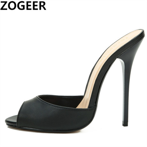 Sexy tacones altos mulas zapatos de mujer zapatos populares de moda de verano de las mujeres zapatillas de Mujer Zapatos de gran tacones de aguja Peep Toe tacones mulas grande ► Foto 1/6