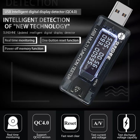 SUNSHINE-Medidor de voltaje SS-302A QC 2,0, 3,0, 4,0, LCD, probador de capacidad de cargador USB, medidor de potencia, voltímetro de texto ► Foto 1/4