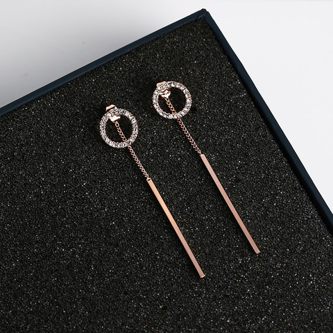 ¡Novedad! Pendientes colgantes de Circulo de diamantes de imitación brillantes con tira de Metal, Pendientes de temperamento de doble uso ► Foto 1/5