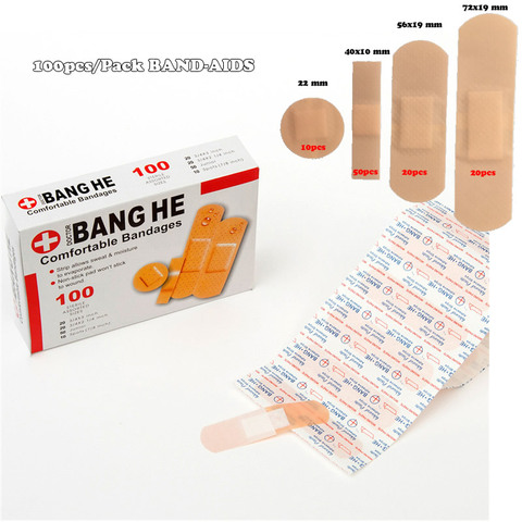 100 unids/pack adhesivo impermeable para heridas, parche médico antibacterias, vendajes de tirita, adhesivo para viaje en casa, suministros de botiquín de primeros auxilios ► Foto 1/5