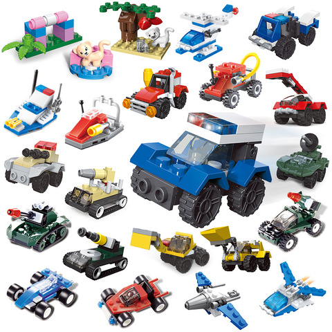 Mini transporte tanque avión coche educativo montado miniaturas de bloques de construcción Compatible ladrillos pequeños juguetes para los niños ► Foto 1/6
