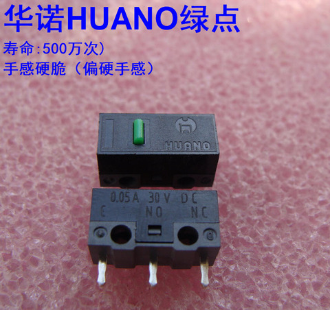 2 unids/pack original de HUANO ratón botón del ratón micro interruptor vida 5 millones 0.05A 30 V DC 0.85N punto verde ► Foto 1/2
