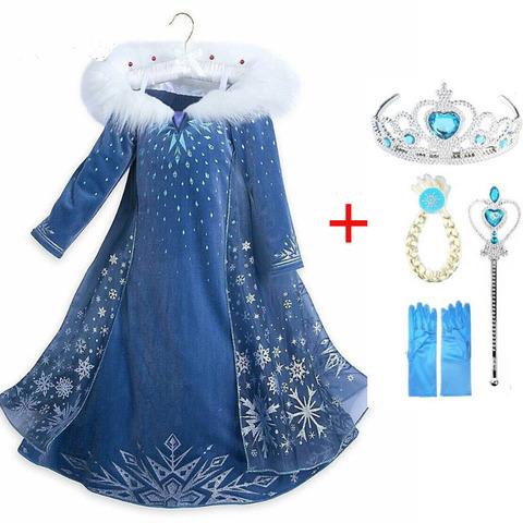 2022 nuevo vestido de Elsa para niñas Vestidos de fiesta Cosplay ropa de niña vestido de princesa de cumpleaños con estampado de Anna Snow Queen ► Foto 1/6