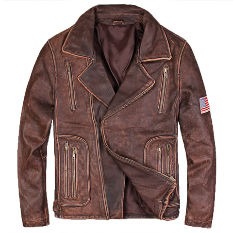 2022 vintage Brown hombres piloto chaqueta de cuero genuino del zurriago diagonal zipper invierno ruso aviador envío libre ► Foto 1/1