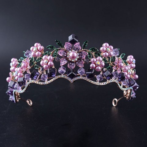 Lujo barroco Cristal púrpura perla tiara corona nupcial magnífico Rhinestone diadema de novia accesorios para el cabello de boda ► Foto 1/6