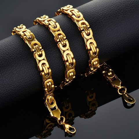 Moderno y lujoso collar de cadena de oro para hombre, de acero inoxidable, cadena bizantina, joyería de estilo Hip Hop callejero ► Foto 1/6