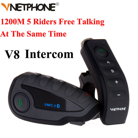 100% Original marca Vnetphone V8 1200 m intercomunicador de Bluetooth Headset casco de la motocicleta Interphone NFC Control remoto dúplex completo + FM ► Foto 1/6
