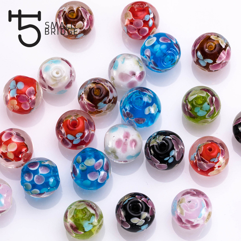 Cuentas de cristal de Murano de 14mm para hacer joyas, accesorios para pulseras, cuentas redondas de flores hechas a mano, venta al por mayor L302 ► Foto 1/6