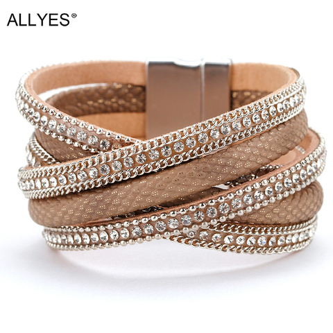 ALLYES de cuero pulsera mujer joyería X Cruz imán de la serpiente PATRÓN DE LA PIEL La de diamantes de imitación de multicapa pulseras y brazaletes de mujer ► Foto 1/6