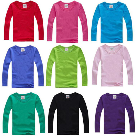 Camisetas de manga larga para niños 2017 otoño color puro Camiseta de algodón 1-T 15 T ropa para niños bebés niñas Tops camisetas ropa ► Foto 1/6