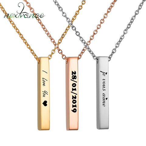 Nextvance personalizado collar barra Vertical grabado fecha Colgante para Nombre collar de las mujeres joyería de la boda, regalo de aniversario ► Foto 1/6