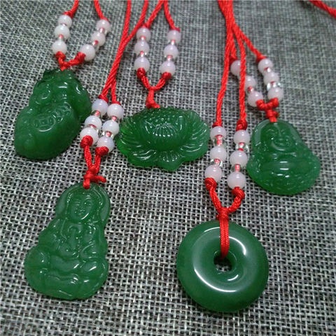 Collar verde blanco con colgante redondo de Buda clásico, cadena de cuerda roja ajustable, Unisex, amuleto de la suerte, regalos, collar de joyería ► Foto 1/6