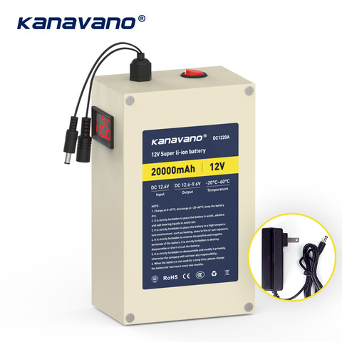 Kanavano-batería de litio recargable portátil de 12V, 20Ah, cargador de energía de 18650 y CA, 12,6 V, 2A, con 4 tipos de enchufes ► Foto 1/6