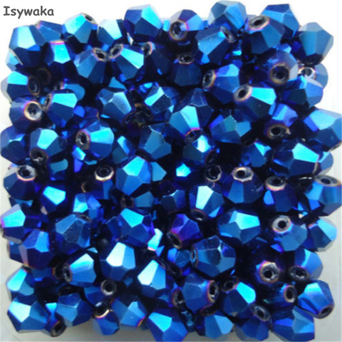 Isywaka-cuentas de cristal azul intenso para fabricación de joyas, abalorios espaciador suelto de 4mm bicono de Austria, 100 Uds. ► Foto 1/1