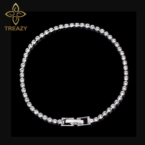 TREAZY-pulseras de cristal con diamantes de imitación para mujer, brazaletes de Color plateado para dama de honor, regalo de joyería de boda ► Foto 1/4