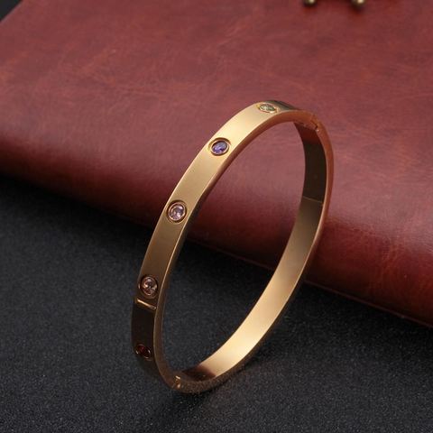 Pulseras de tornillo de acero inoxidable para hombre y mujer, brazalete abierto de cristal colorido, Color dorado, joyería de regalo para enamorados ► Foto 1/6