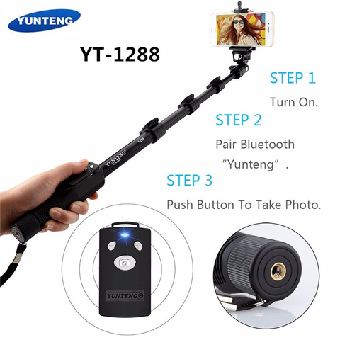 Marca Original Yunteng 1288 Selfie Sticks Handheld Monopod + soporte de teléfono + obturador Bluetooth Para iPhone cámara GoPro ► Foto 1/6