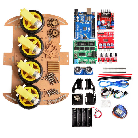 Evitar de seguimiento inteligente de Motor chasis del coche Robot Kit de velocidad codificador de la caja de batería 4WD de módulo para Arduino kit ► Foto 1/6