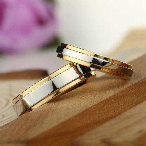 Anillo de alianza de diseño sencillo de color dorado, anillo de boda de acero inoxidable de 4mm y 6mm de ancho ► Foto 1/6