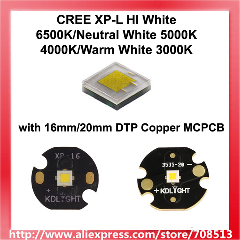 CREE XP-L Hola blanco 6500K/blanco 5000K 4000K/blanco cálido 3000K LED emisor con 16mm/20mm DTP cobre MCPCB - 1pc ► Foto 1/4